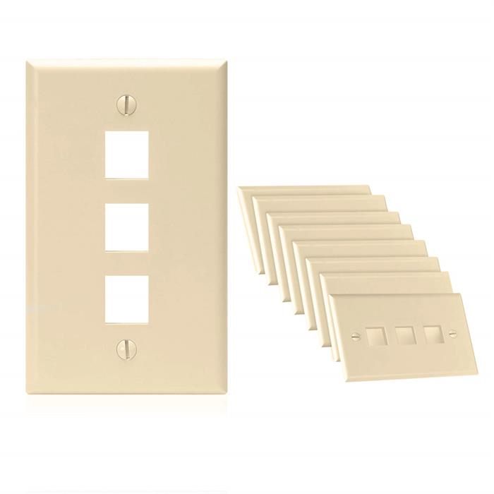 10PCS Three Port Keystone Wall Plates - Ivory	