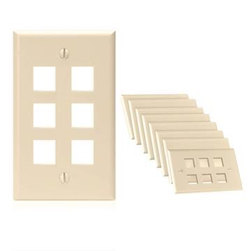 10PCS Six Port Keystone Wall Plates - Ivory	
