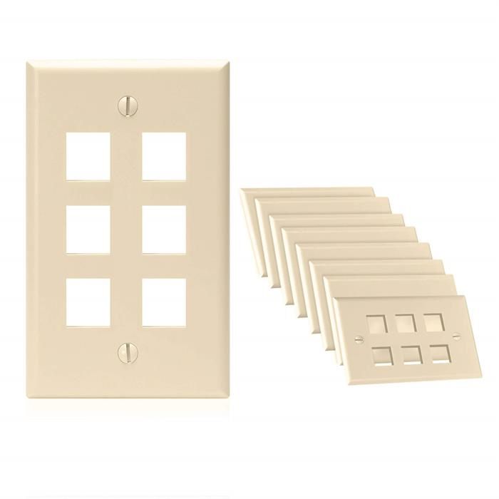 10PCS Six Port Keystone Wall Plates - Ivory	