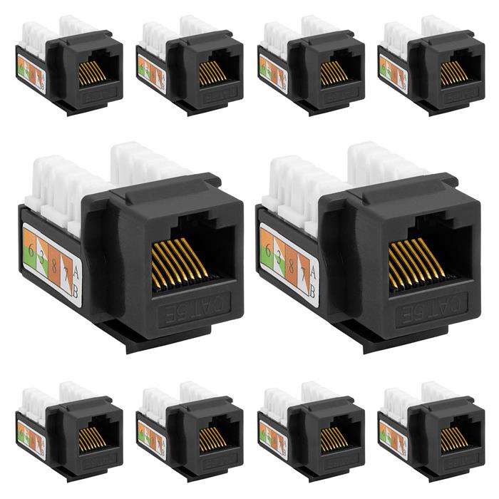 10 PCS Black Cat-5e Keystone Jacks