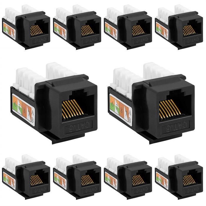 10 PCS Black Cat-6 Keystone Jacks