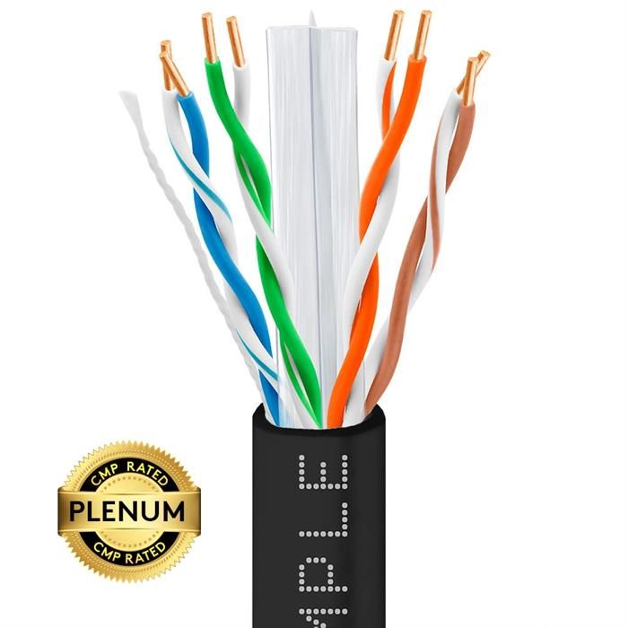 Plenum CAT6 1000ft Bare Copper LAN Cable 23AWG Bulk Network Wire, Black