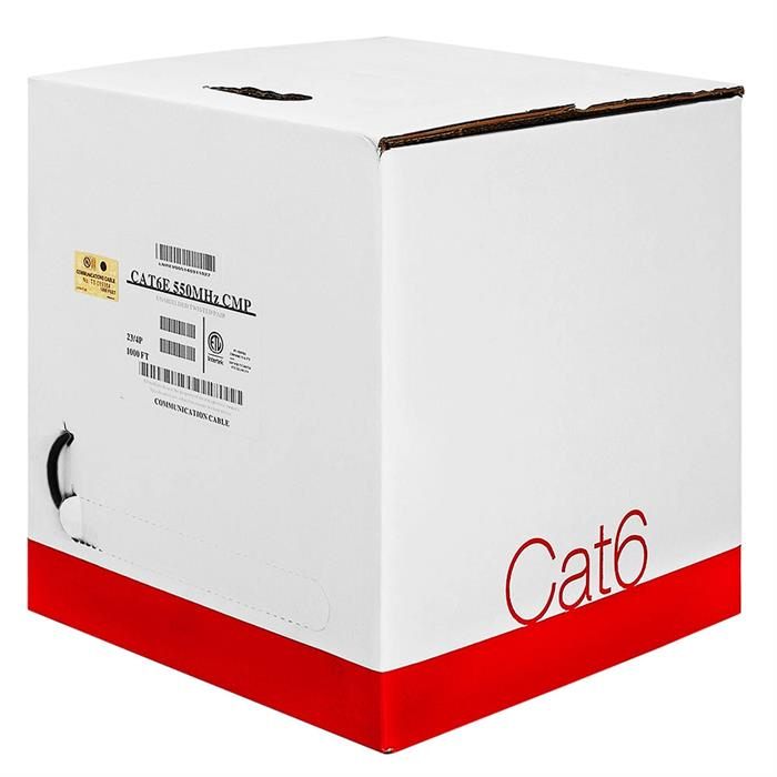 CMP Rated 550Mhz Plenum Bare Copper Cat6 Black Cable 1000 Feet Box	