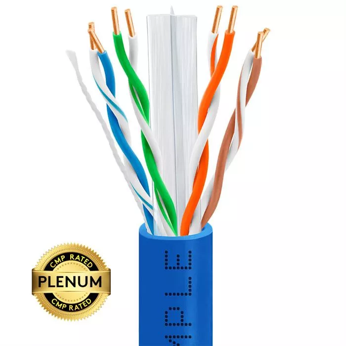 Plenum CAT6 1000ft Bare Copper LAN Cable 23AWG Bulk Network Wire, Blue