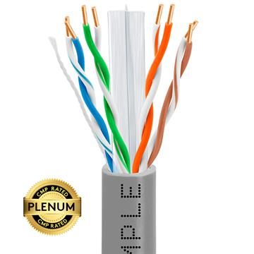 Plenum CAT6 1000ft Bare Copper LAN Cable 23AWG Bulk Network Wire, Gray