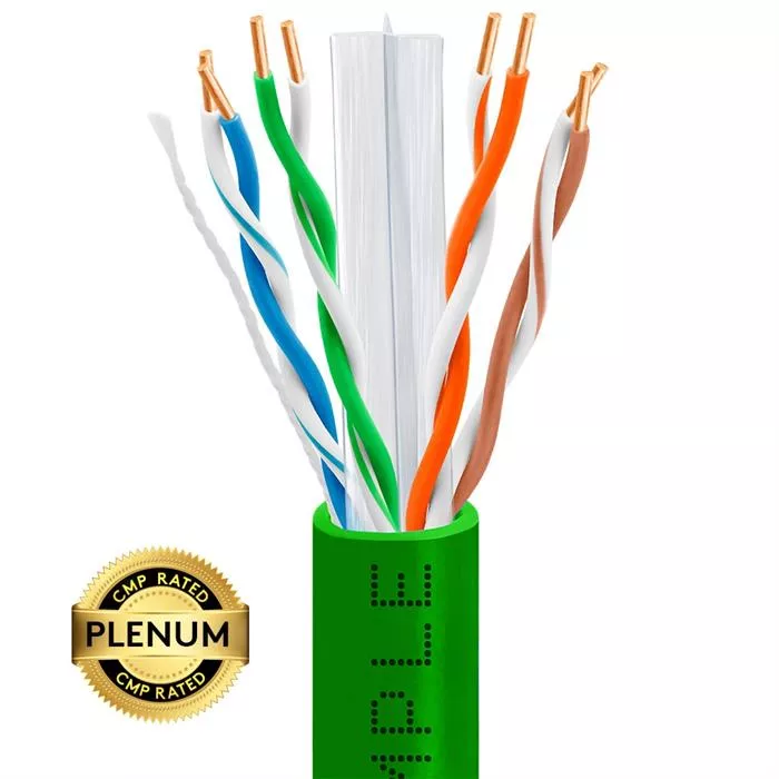 1000ft Cat 6 Plenum Ethernet Cable Green | Bare Copper | CMP, UTP, 23AWG