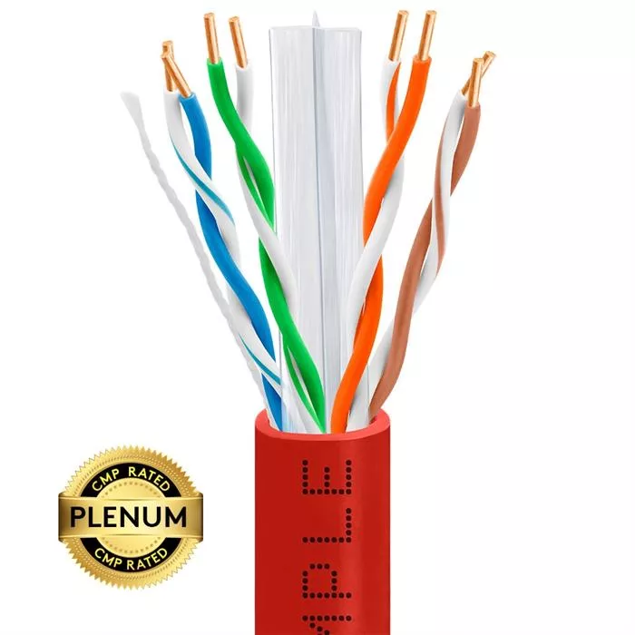 Plenum CAT6 1000ft Bare Copper LAN Cable 23AWG Bulk Network Wire, Red