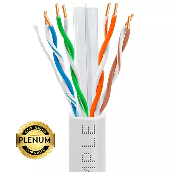 1000ft Cat 6 Plenum Ethernet Cable White | Bare Copper | CMP, UTP,  23AWG