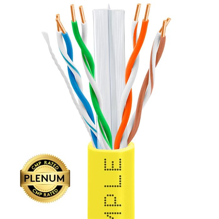1000ft Cat 6 Plenum Ethernet Cable Yellow | Bare Copper | CMP, UTP, 23AWG