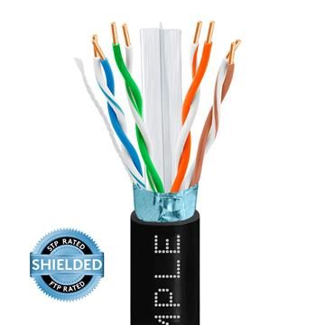 STP/FTP CAT6e 1000ft Bare Copper LAN Cable 24AWG Bulk Network Wire, Black	