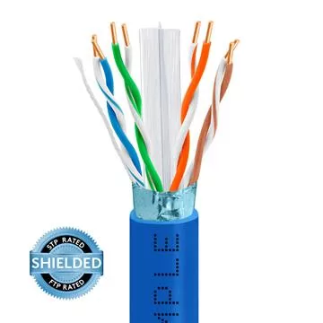 STP/FTP CAT6e 1000ft Bare Copper LAN Cable 23AWG Bulk Network Wire, Blue
