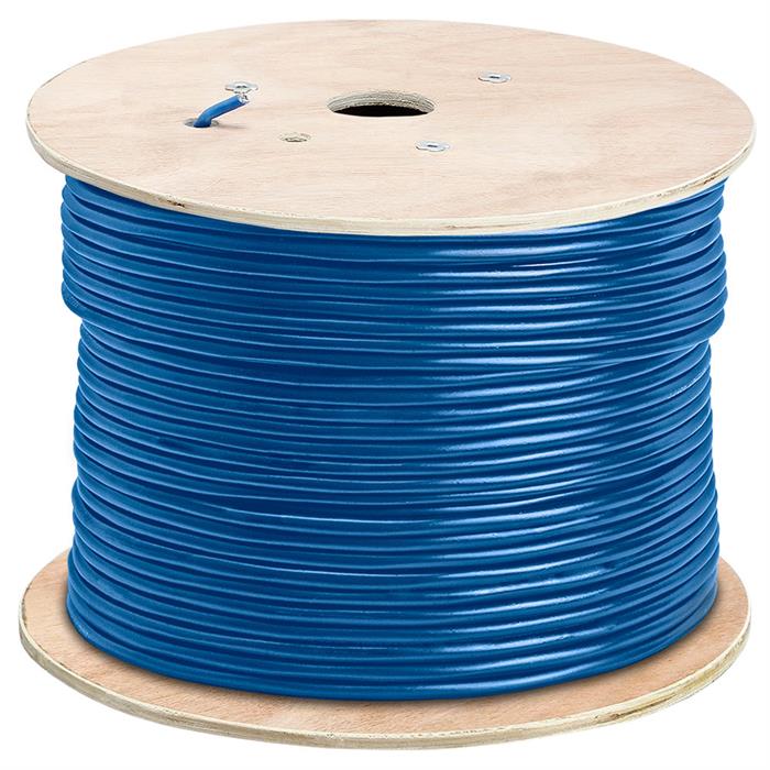 Shielded Cat6e NET Bare Copper Cable on Wooden Spool – 1000 Feet Blue	