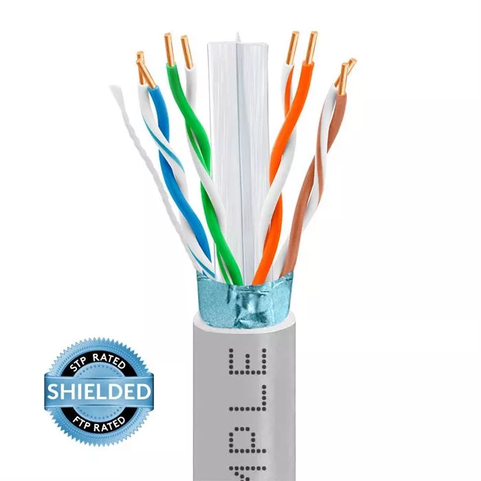 1000ft Cat 6 Riser Ethernet Cable Gray | Shielded | CMR, FTP, 23AWG