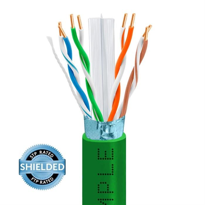1000ft Cat 6 Riser Ethernet Cable Green | Shielded | CMR, FTP, 23AWG