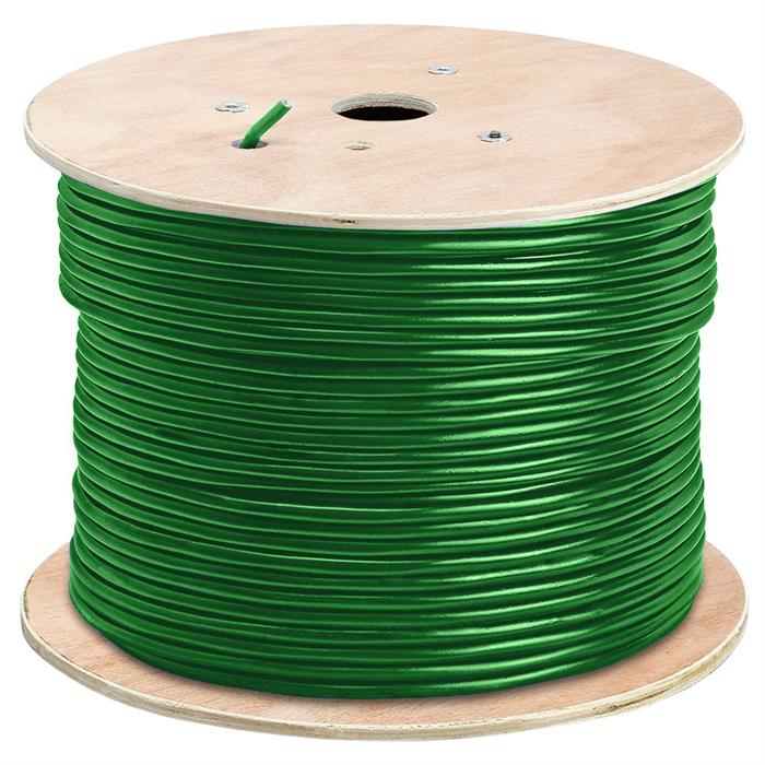 Shielded Cat6e NET Bare Copper Cable on Wooden Spool – 1000 Feet Green