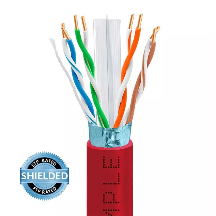 1000ft Cat 6 Riser Ethernet Cable Red | Shielded | CMR, FTP, 23AWG