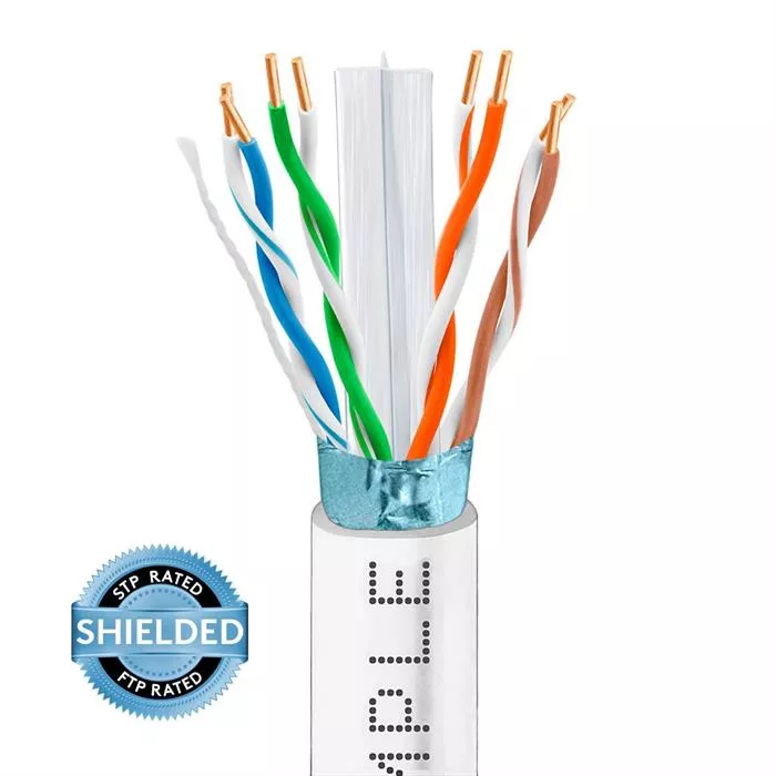STP/FTP CAT6e 1000ft Bare Copper LAN Cable 24AWG Bulk Network Wire, White	