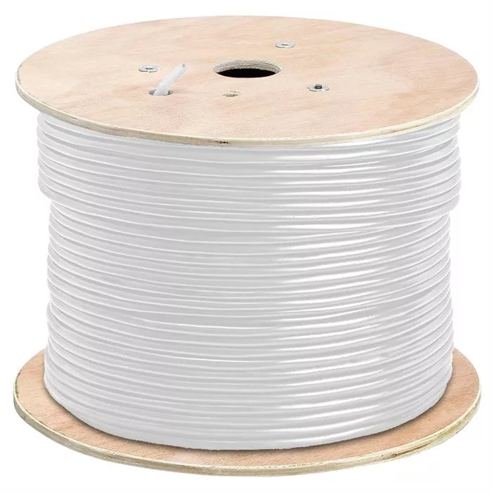 Shielded Cat6e NET Bare Copper Cable on Wooden Spool – 1000 Feet White	