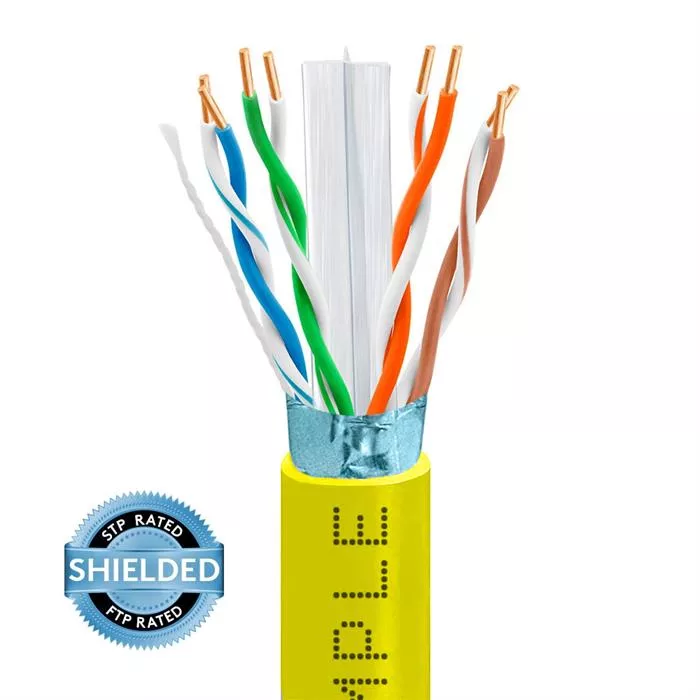 STP/FTP CAT6e 1000ft Bare Copper LAN Cable 24AWG Bulk Network Wire, Yellow