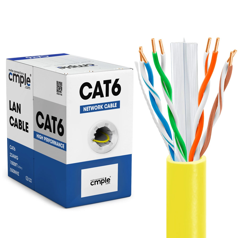 1000ft Cat 6 Riser Ethernet Cable Yellow | Unshielded | CMR, 23AWG, UTP