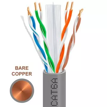 CAT6A 1000 Feet Bare Copper UTP Ethernet Cable 23AWG Bulk Network Wire, Gray