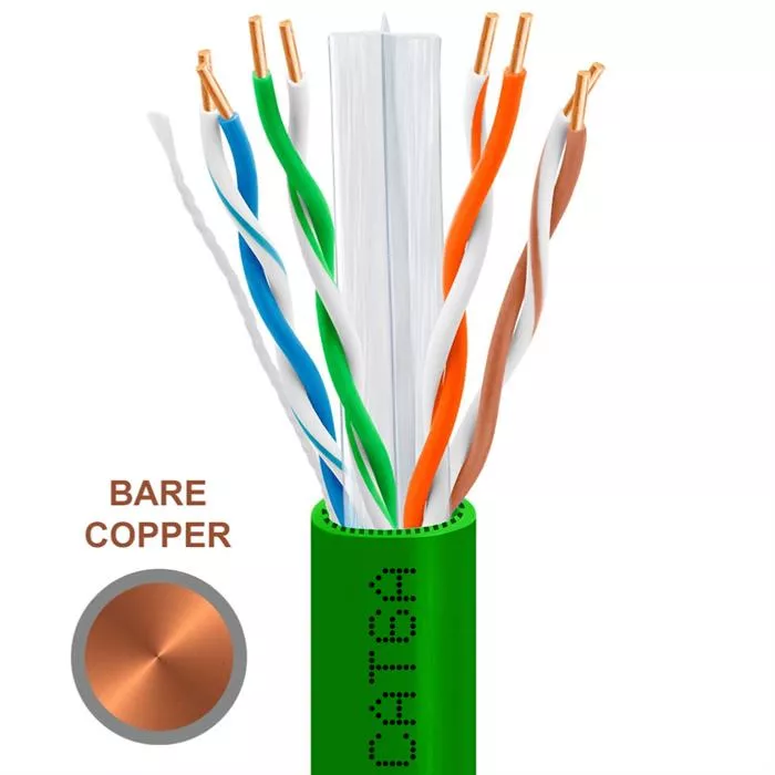 1000ft Cat 6A Riser Ethernet Cable Green | 10G, CMR, 23AWG | Bare Copper