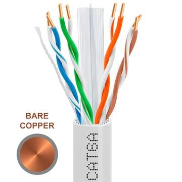 CAT6A 1000 Feet Bare Copper UTP Ethernet Cable 23AWG Bulk Network Wire, White