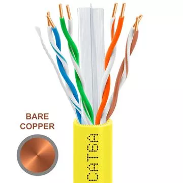 CAT6A 1000 Feet Bare Copper UTP Ethernet Cable 23AWG Bulk Network Wire, Yellow