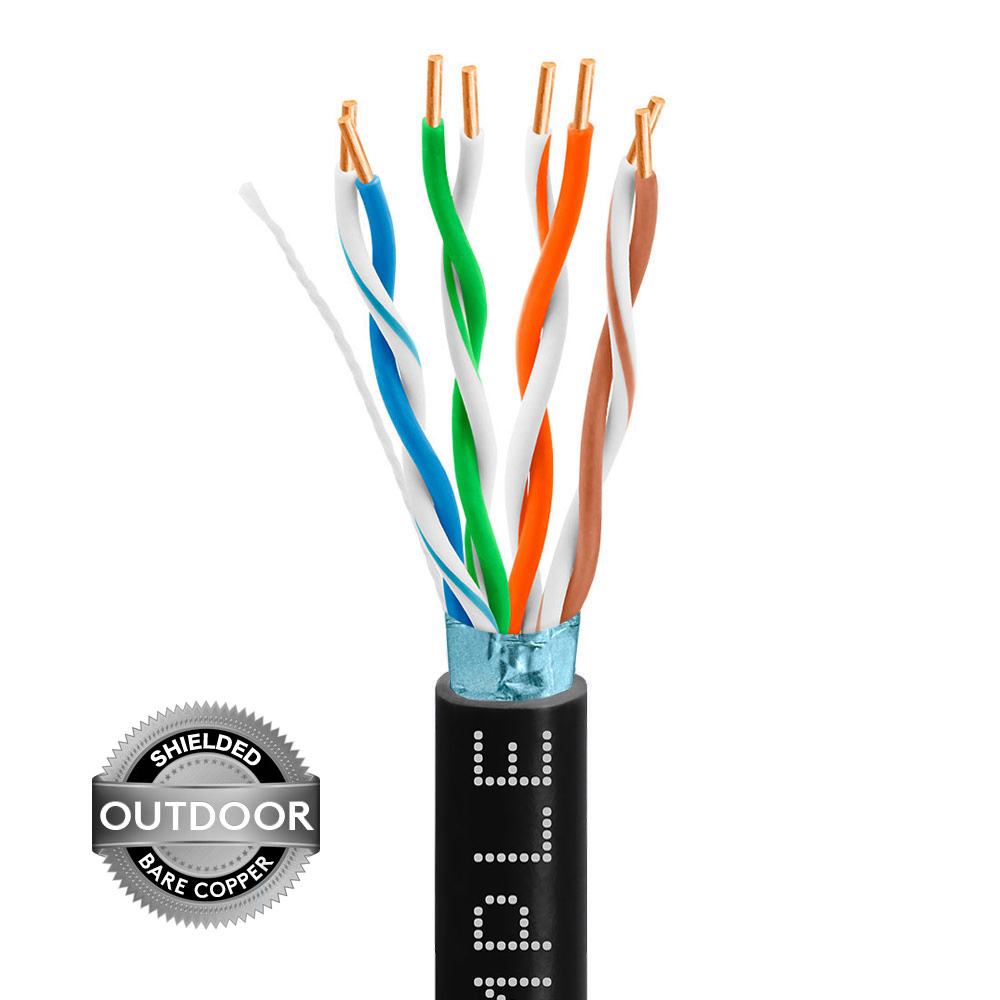 Cat5e Outdoor Ethernet Cable Black, Shielded, Bare Copper
