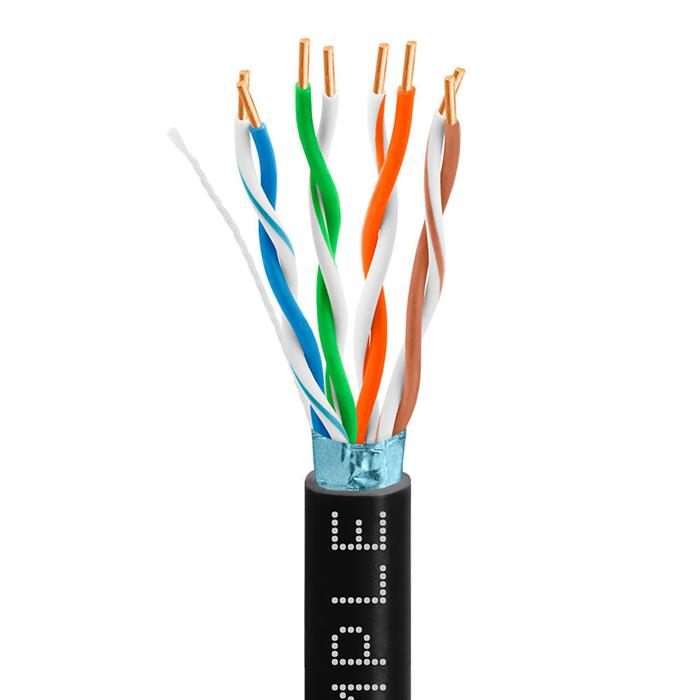 Outdoor EMI/RFI Resistant Bare Copper Cat5e Black Cable 1000 Feet	