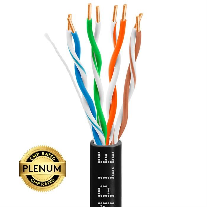 Plenum CAT5e 1000ft Pure Bare Copper LAN Cable 24AWG Bulk Network Wire, Black	