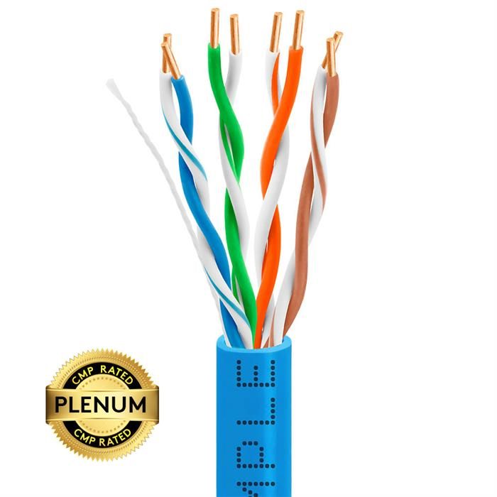 1000ft Cat5e Plenum Ethernet Cable Blue | Bare Copper | CMP, UTP, 23AWG