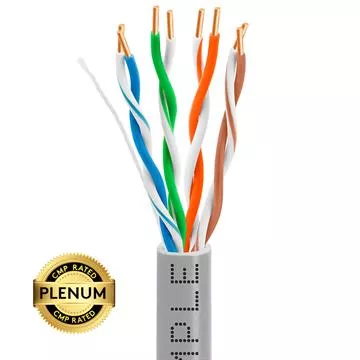 Plenum CAT5e 1000ft Pure Bare Copper LAN Cable 24AWG Bulk Network Wire, Gray