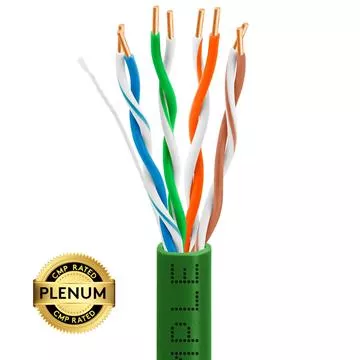 Plenum CAT5e 1000ft Pure Bare Copper LAN Cable 24AWG Bulk Network Wire, Green	