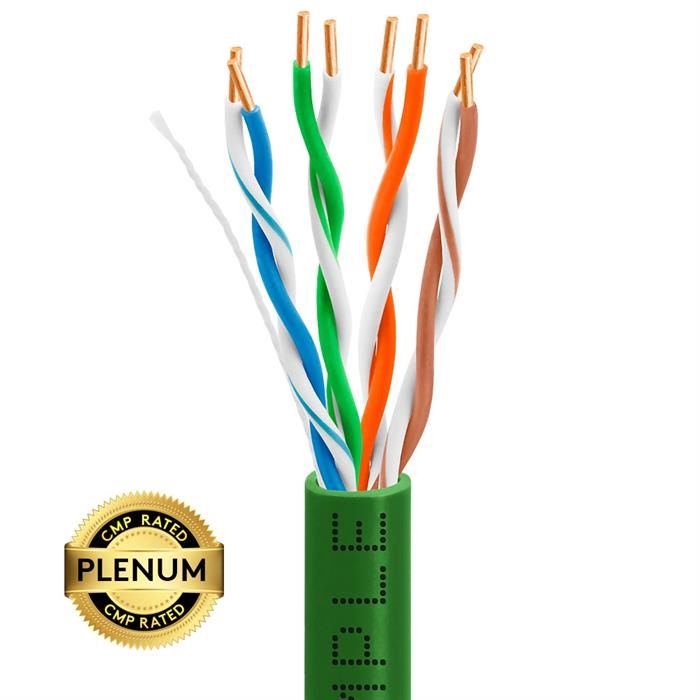 1000ft Cat5e Plenum Ethernet Cable Green | Bare Copper | CMP, UTP, 23AWG