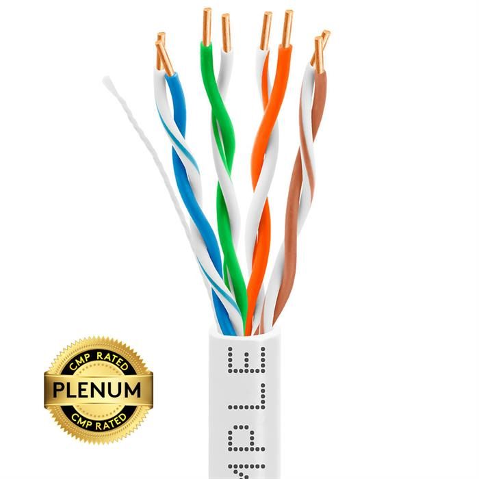 Plenum CAT5e 1000ft Pure Bare Copper LAN Cable 24AWG Bulk Network Wire, White