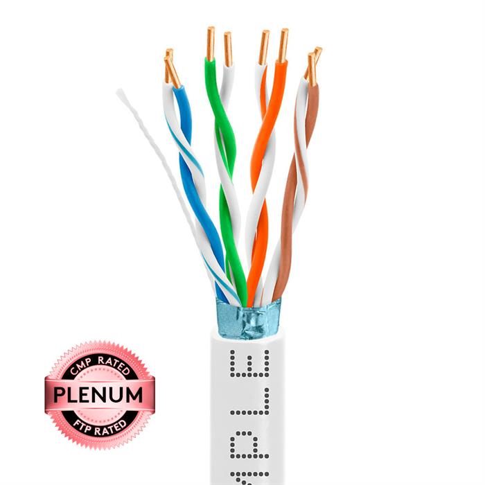 1000ft Cat5e Plenum Ethernet Cable White | Shielded | Bare Copper | CMP, ETL