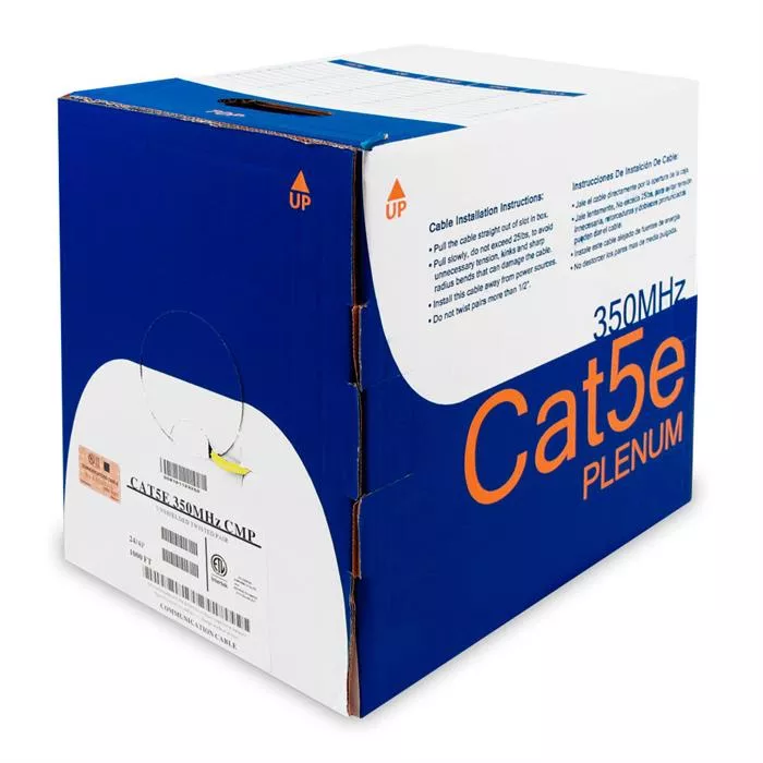 CMP Rated Plenum 100% Bare Copper Cat5e Yellow Cable 1000 Feet Box	