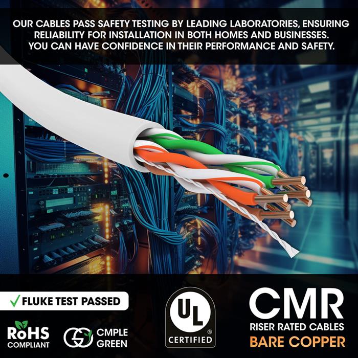 Fluke Test Passed Rohs UL CMR Riser Rated Cat5e Cable Flame Retardant, Cat5e White LAN UTP Cable 1000 Foot