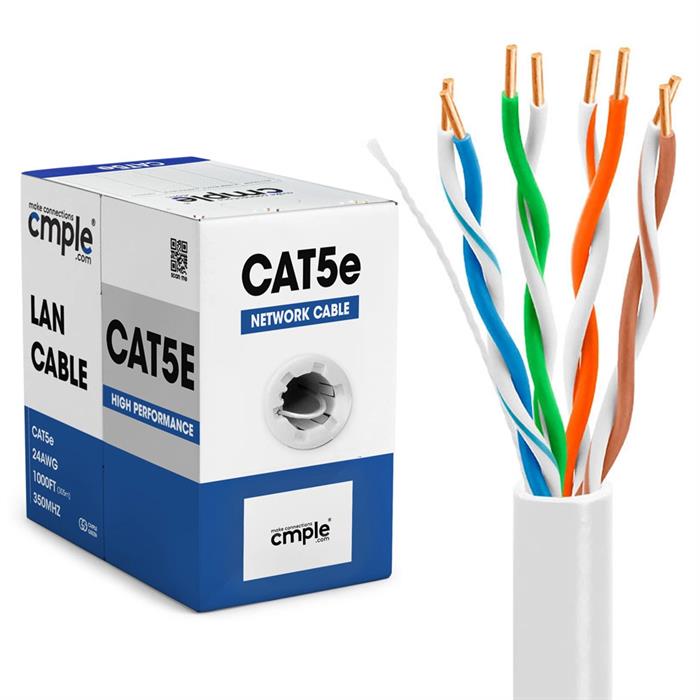 CAT5e 1000 Feet Premium UTP Ethernet Cable 24AWG Bulk Network Wire, White	