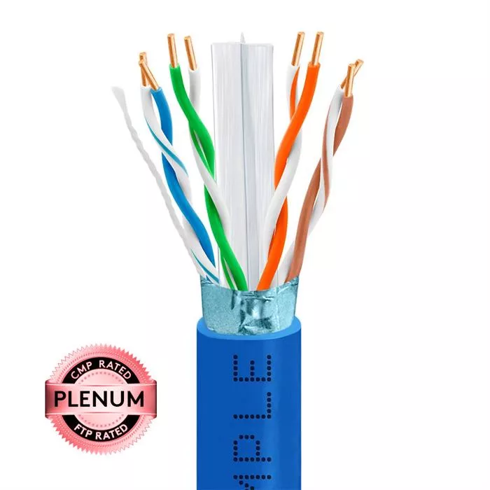 Plenum CAT6 1000ft Pure Bare Copper LAN Shielded Cable 23 AWG Bulk Network Wire, Blue