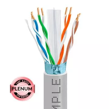 Plenum CAT6 1000ft Pure Bare Copper LAN Shielded Cable 23 AWG Bulk Network Wire, Gray	
