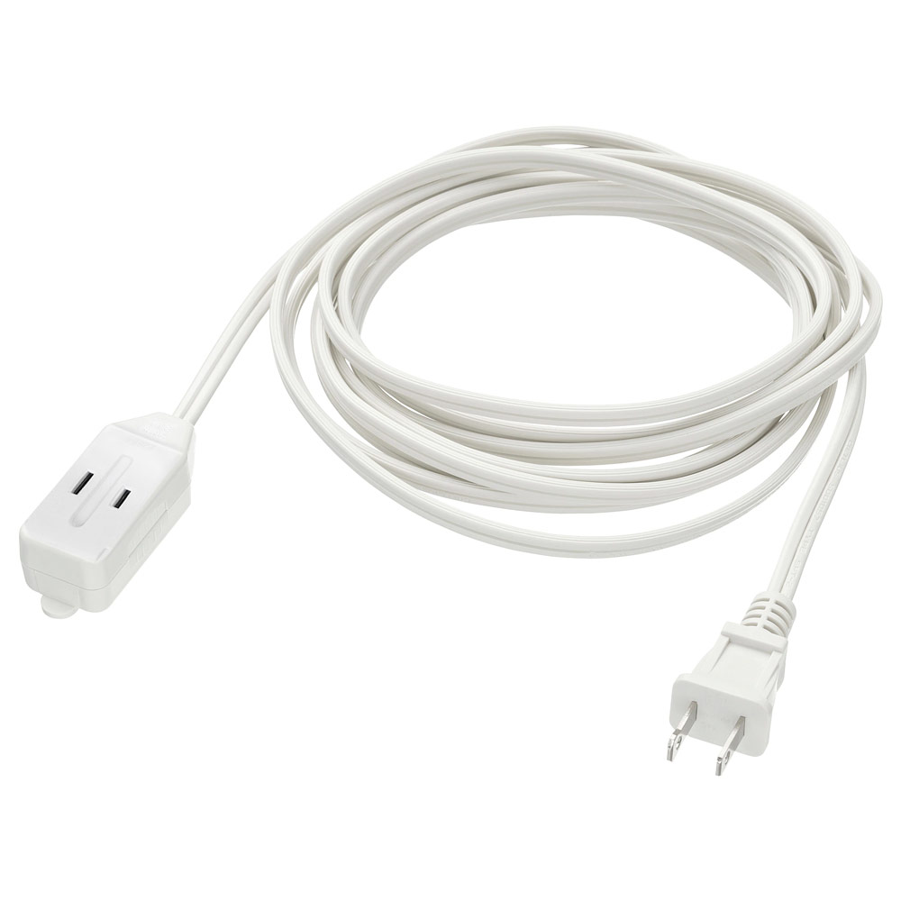2-Prong Indoor Extension Cord 3 Outlet with Safety Cover UL 6-Foot White 