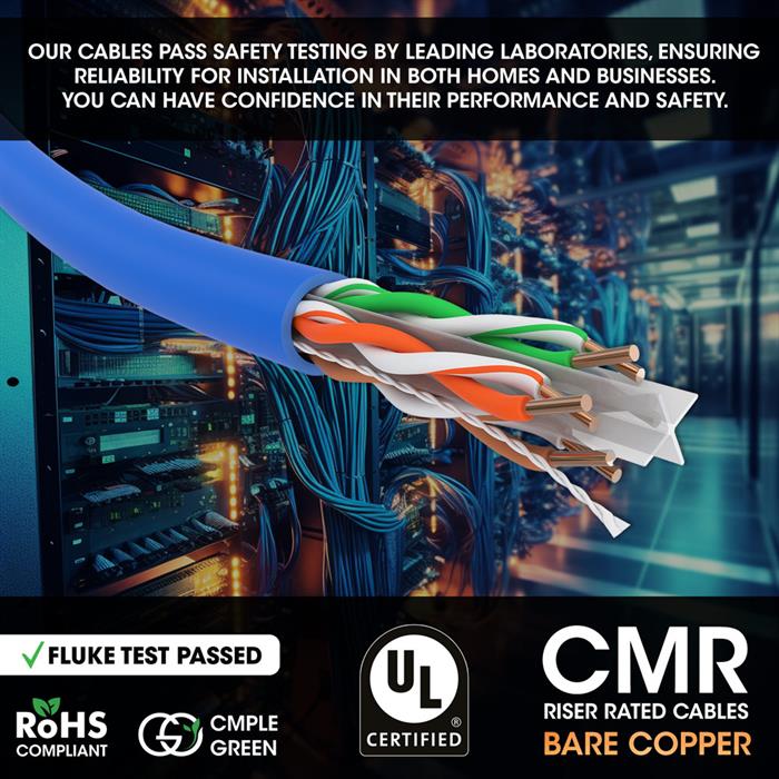 Fluke Test Passed Rohs UL CMR Riser Rated Cat6 Cable Flame Retardant, Cat6 Blue LAN UTP Cable 1000 Foot