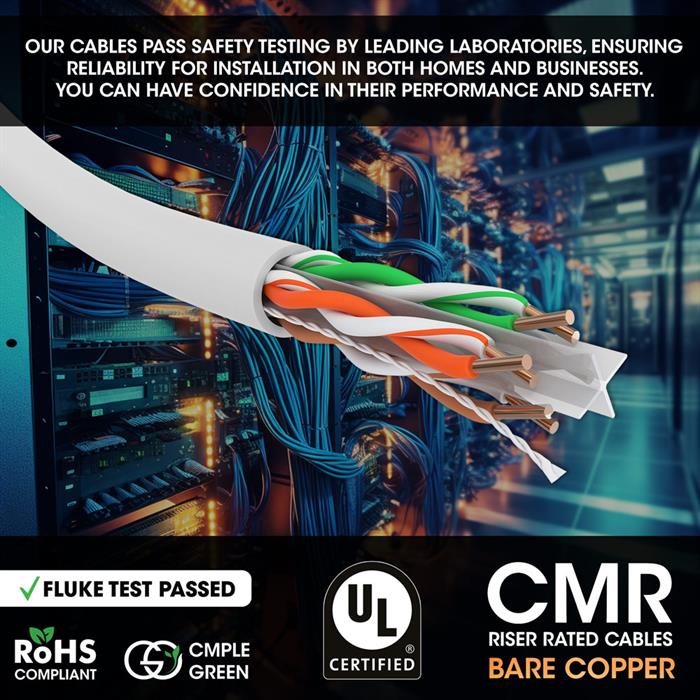 Fluke Test Passed Rohs UL CMR Riser Rated Cat6 Cable Flame Retardant, Cat6 White LAN UTP Cable 1000 Foot