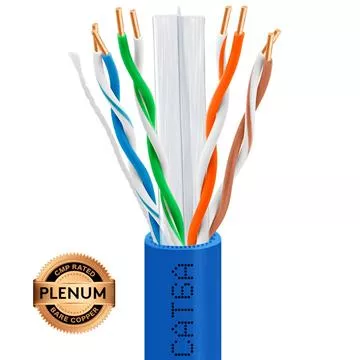 Plenum CAT6A 1000ft Pure Bare Copper 10G LAN Cable 23 AWG Bulk Network Wire, Blue