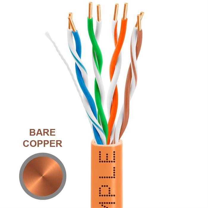 CAT5e 1000 Feet Bare Copper UTP Ethernet Cable 24AWG Bulk Network Wire, Orange