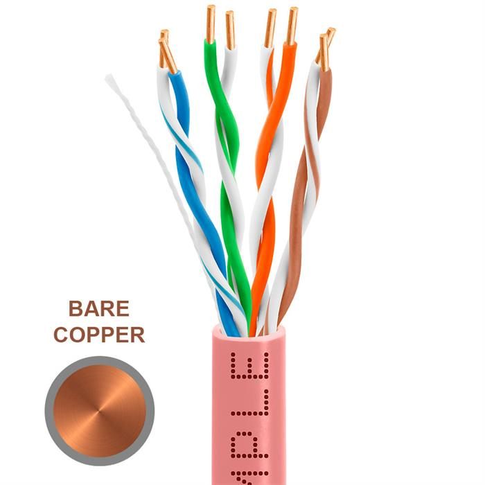 Cat5e 1000ft Riser Ethernet Cable Pink| Solid Bare Copper | CMR, 24AWG