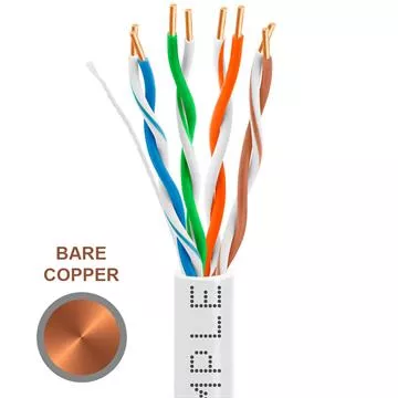 CAT5e 1000 Feet Bare Copper UTP Ethernet Cable 24AWG Bulk Network Wire, White