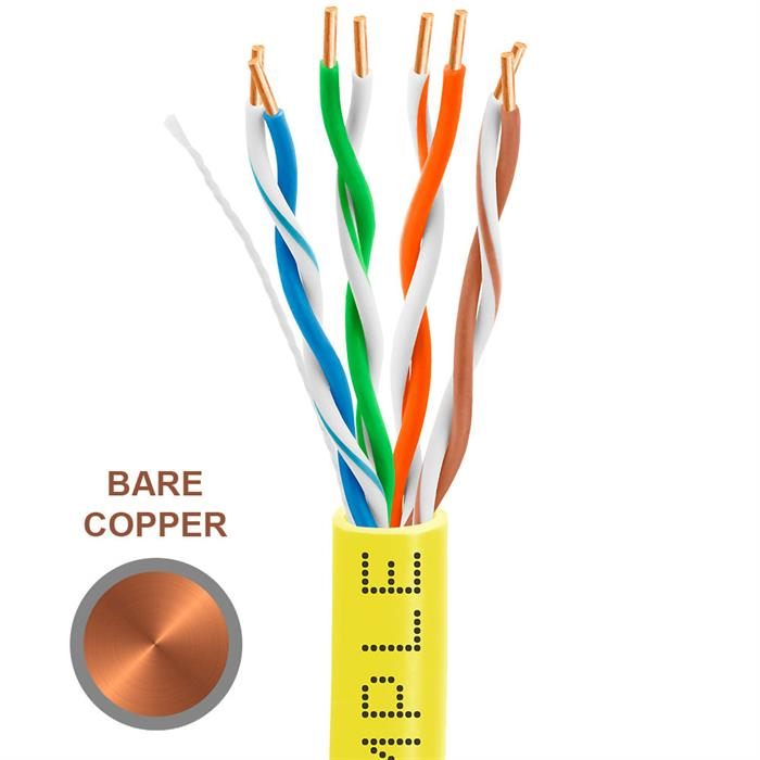CAT5e 1000 Feet Bare Copper UTP Ethernet Cable 24AWG Bulk Network Wire, Yellow
